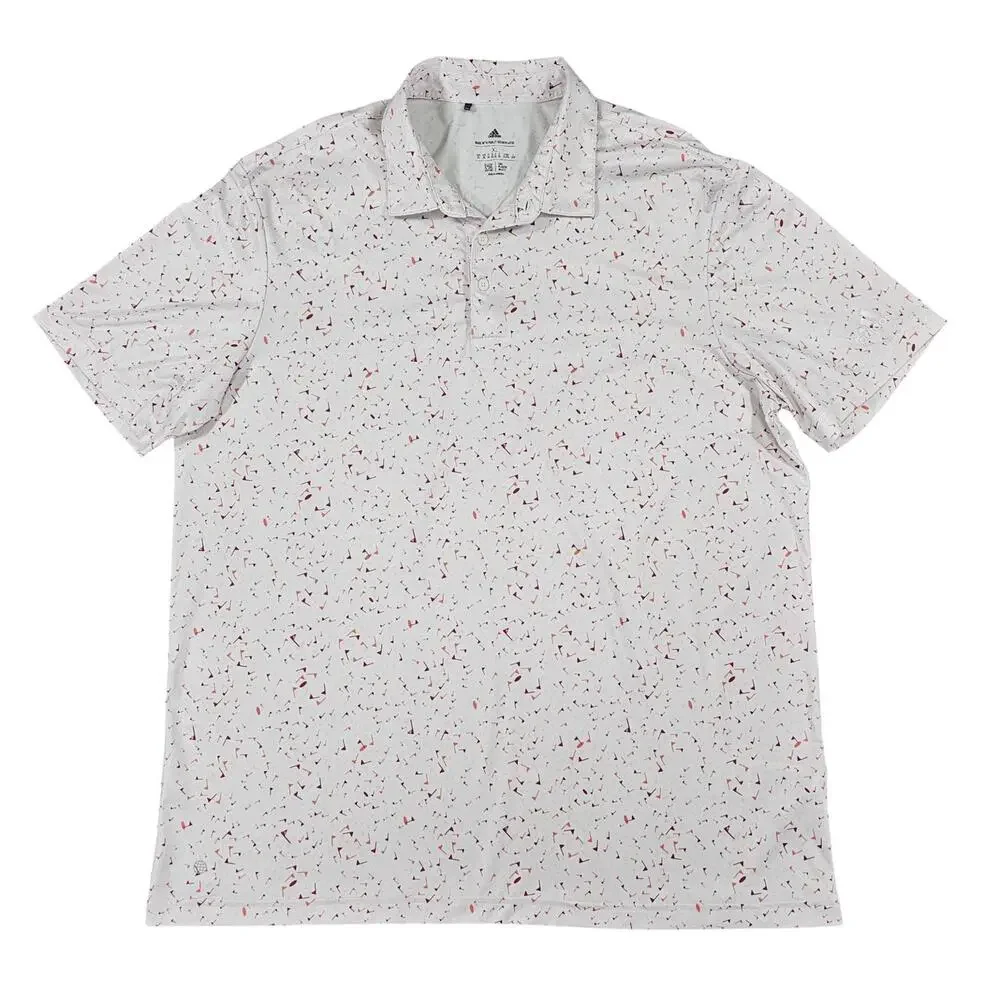 Adidas Primeblue Golf Polo XL White Burgundy Red Flag Print Parley Globe - Picture 1 of 9